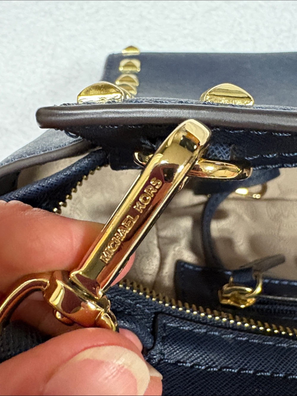 Michael Kors Navy blue small Crossbody with Gold Stud Accents - Picture 13 of 16